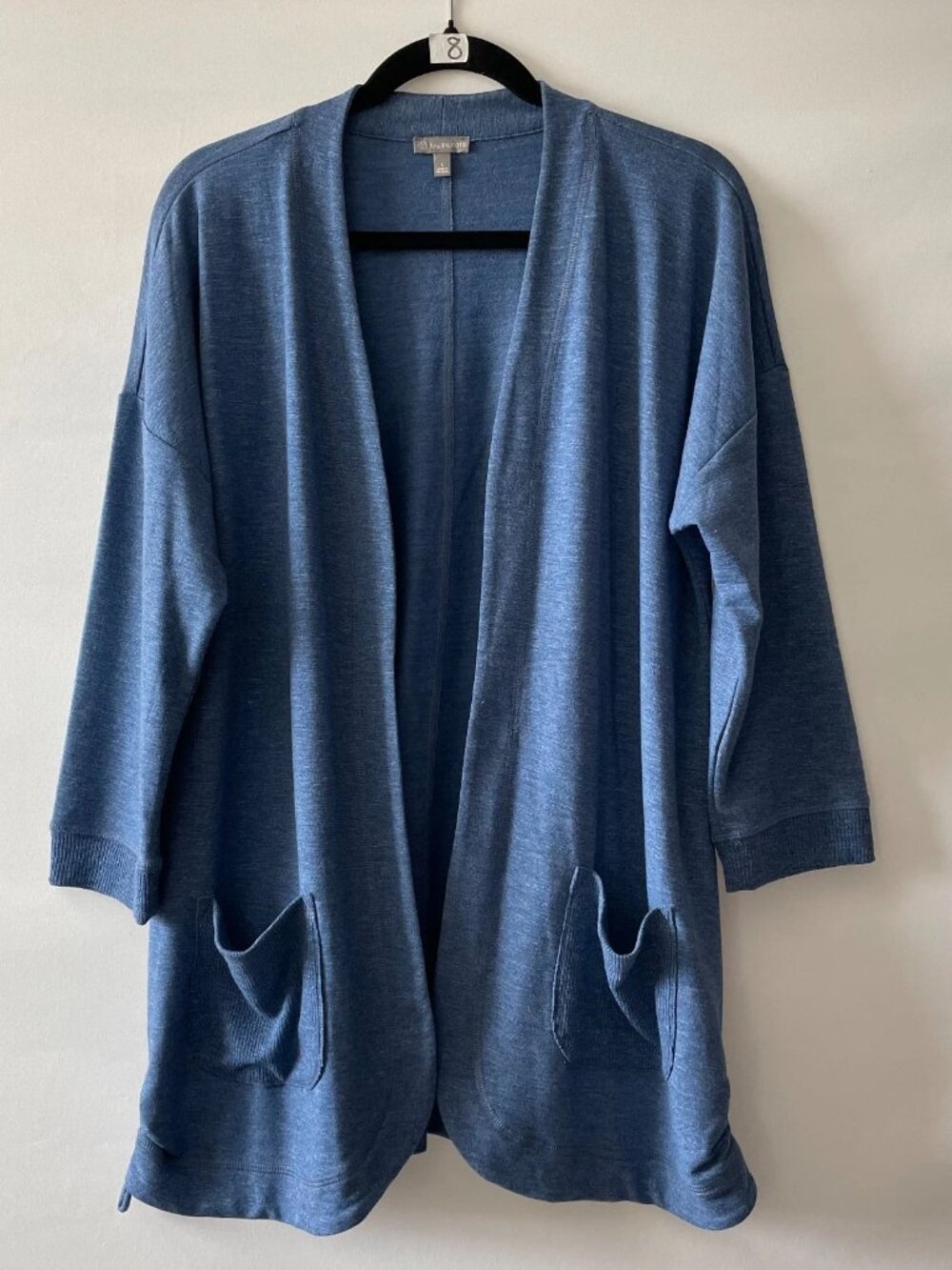 T By Talbots Womens Blue Soft French Terry Open Front Cardigan Sweater Size L